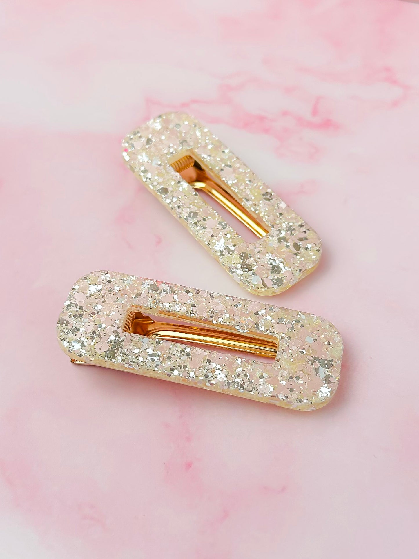 Daffy - Yellow Glitter Oblong Resin Hair Clips