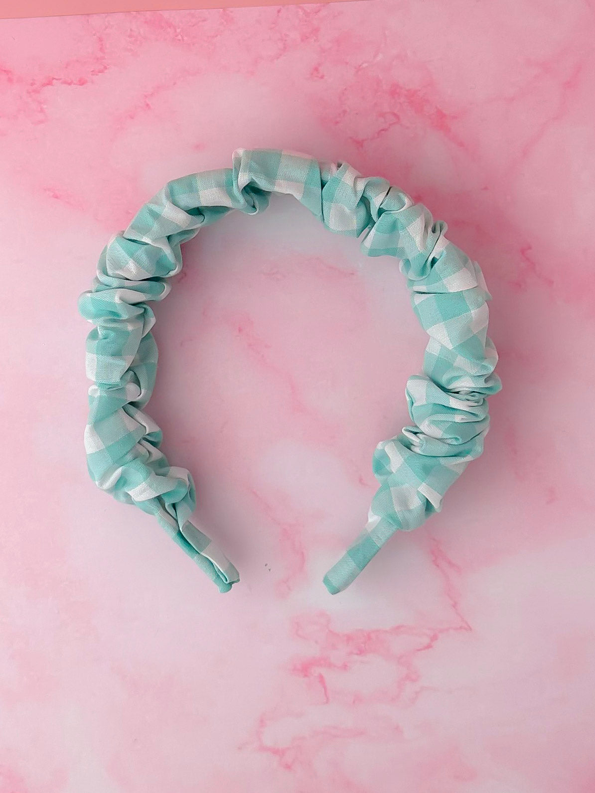 Pheobe - mint gingham print Scrunchie Headband