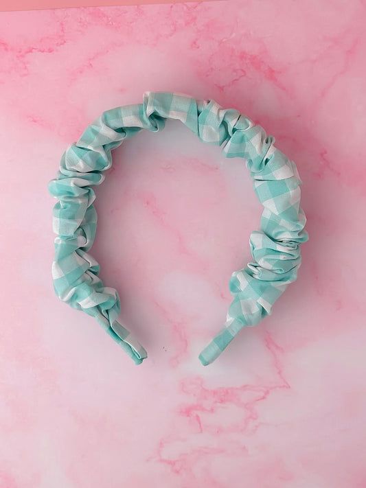Pheobe - mint gingham print Scrunchie Headband