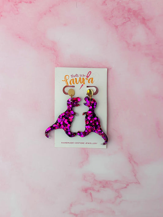 Rosa Dinosaurs - pink Resin Earrings