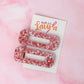 Seasonal Sparkle - Pink and Silver Oblong Glitter Resin Hair Clips