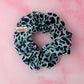 Brittany - Teal and black Leopard print classic scrunchie