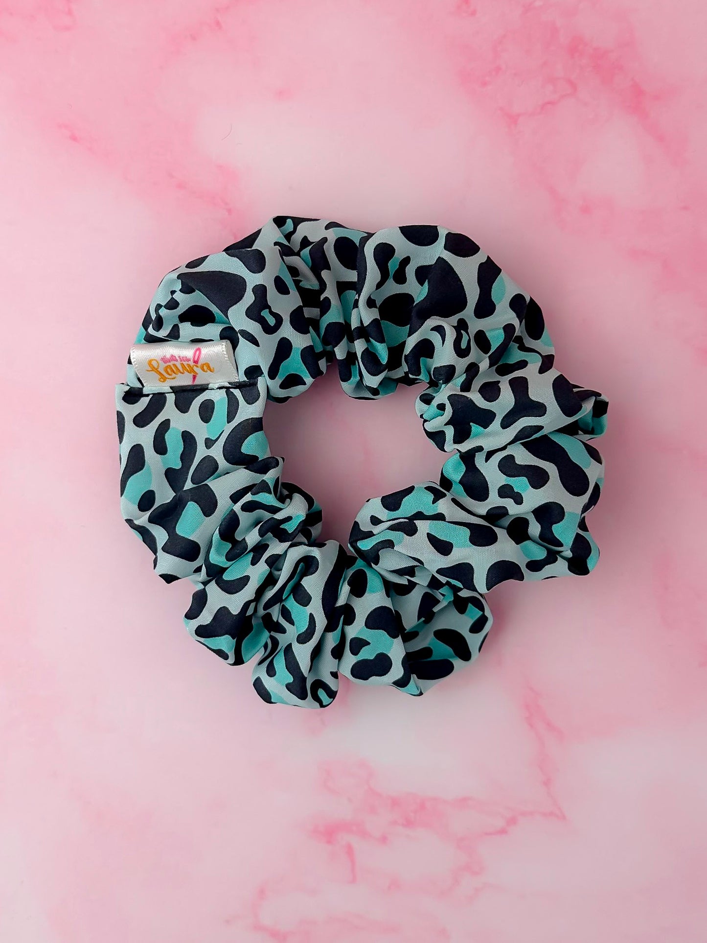 Brittany - Teal and black Leopard print classic scrunchie