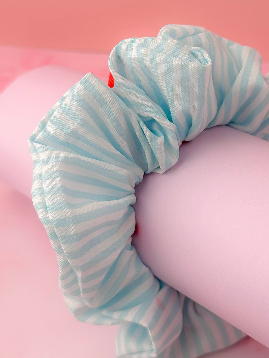Cherrie - Blue & White striped cherry print classic scrunchie