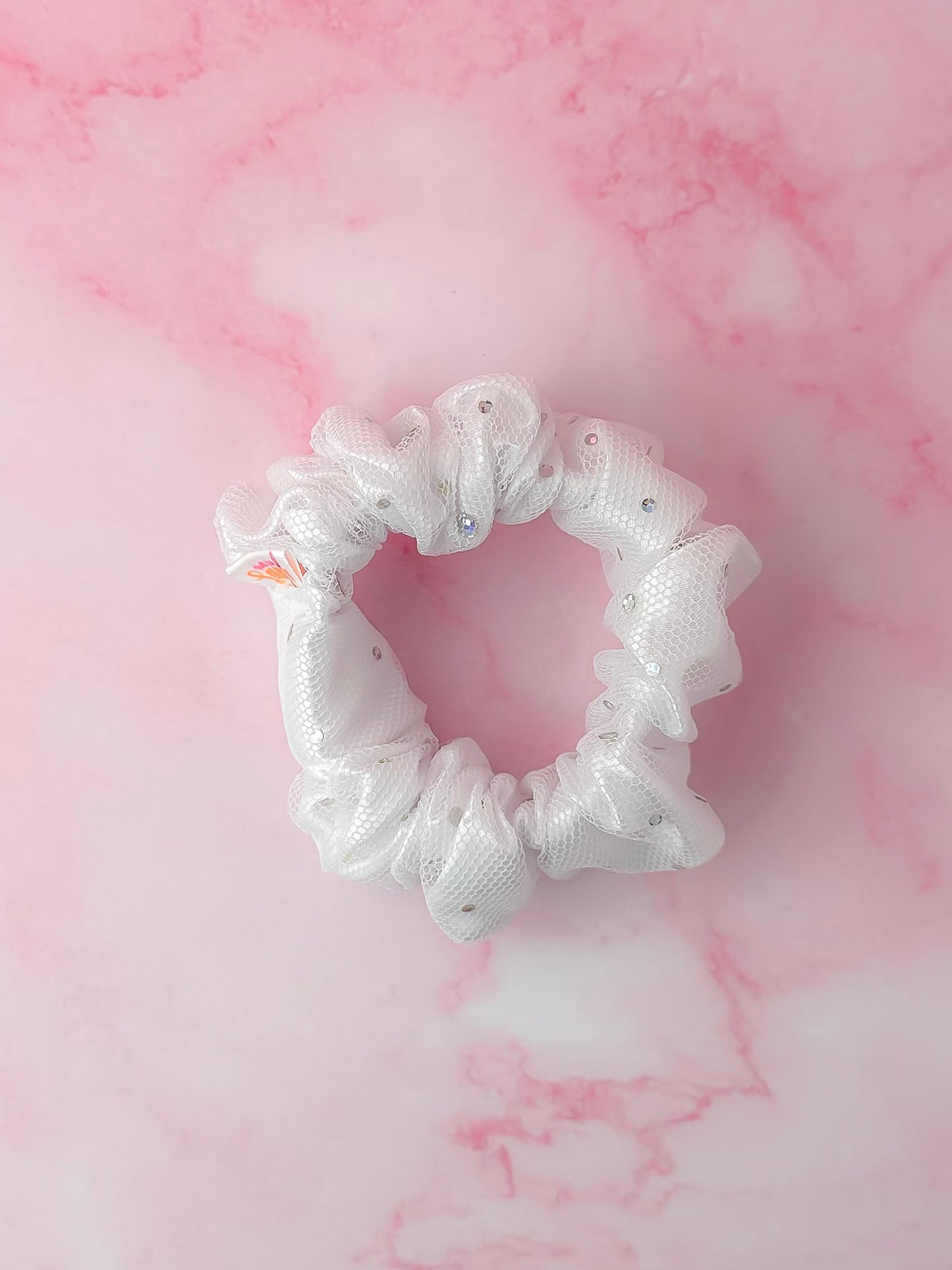 Stellar - White satin and net sparkle wide scrunchie