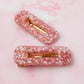 Seasonal Sparkle - Pink and Silver Oblong Glitter Resin Hair Clips