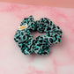 Brittany - Teal and black Leopard print classic scrunchie