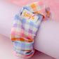 Jess- Lilac & Orange gingham print Wide scrunchie