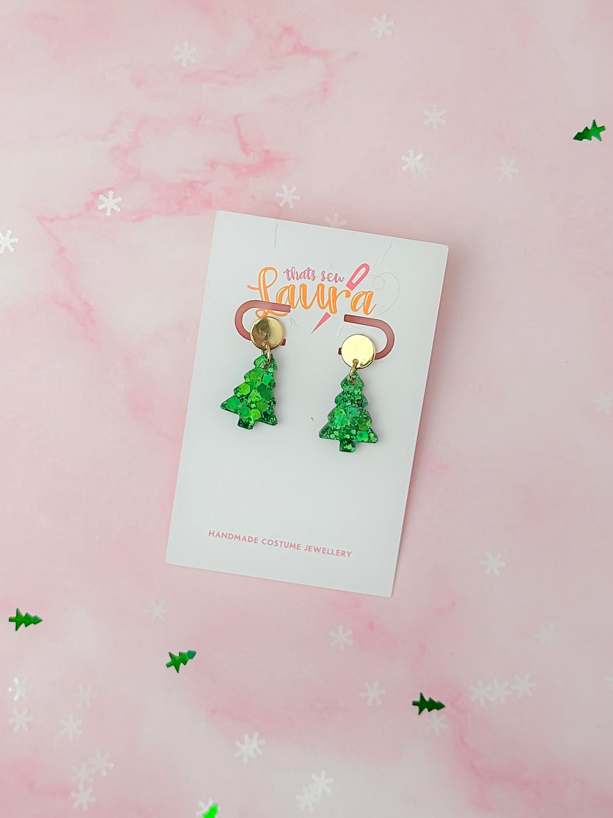 Christmas Trees - Green glitter Resin drop stud Earrings
