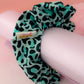 Brittany - Teal and black Leopard print classic scrunchie