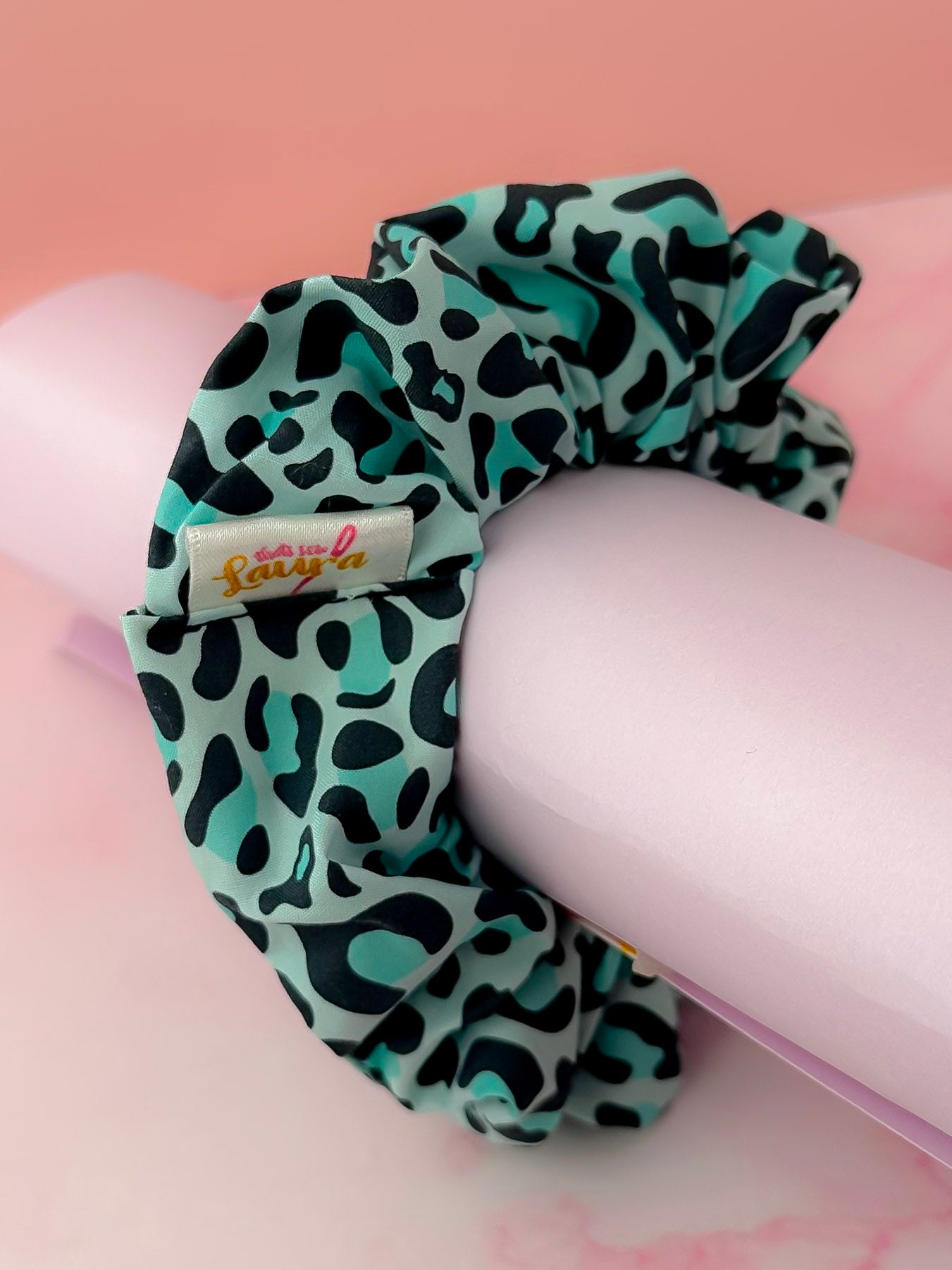 Brittany - Teal and black Leopard print classic scrunchie