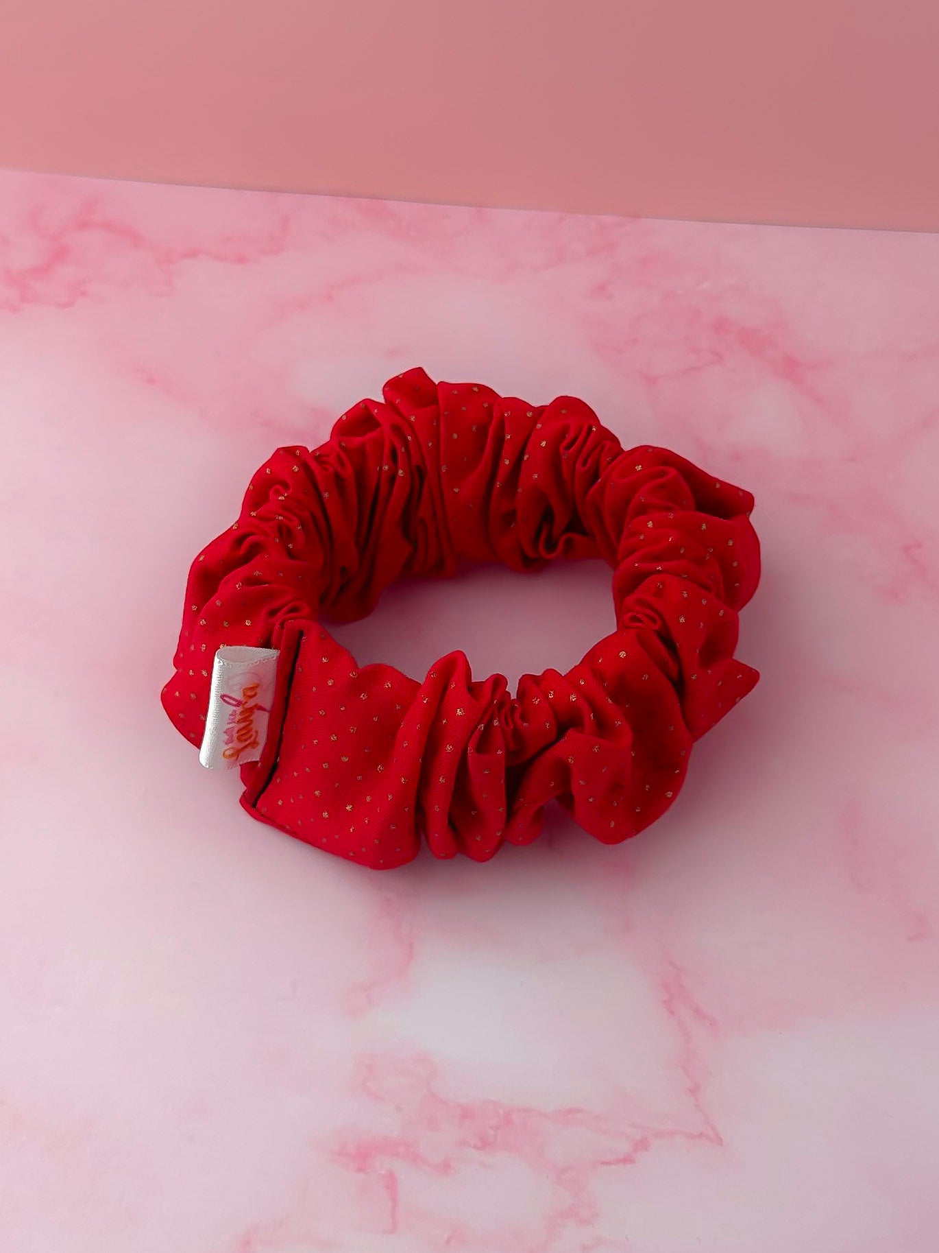Scarlett -  Red & Gold polka dot print wide scrunchie