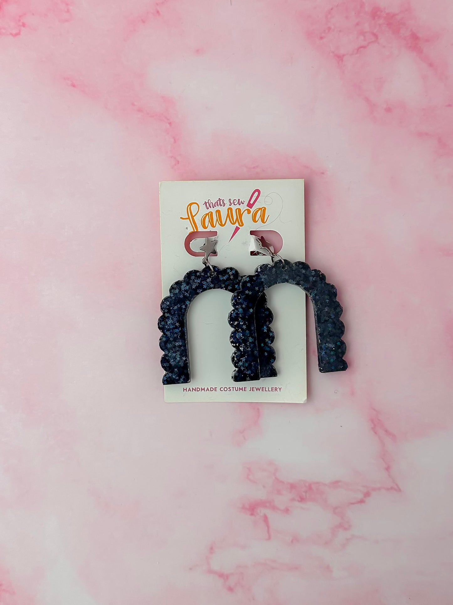 Midnight Arches - black star glitter Resin Earrings