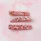 Lucia - pink and red heart glitter Trio Resin Hair Clips
