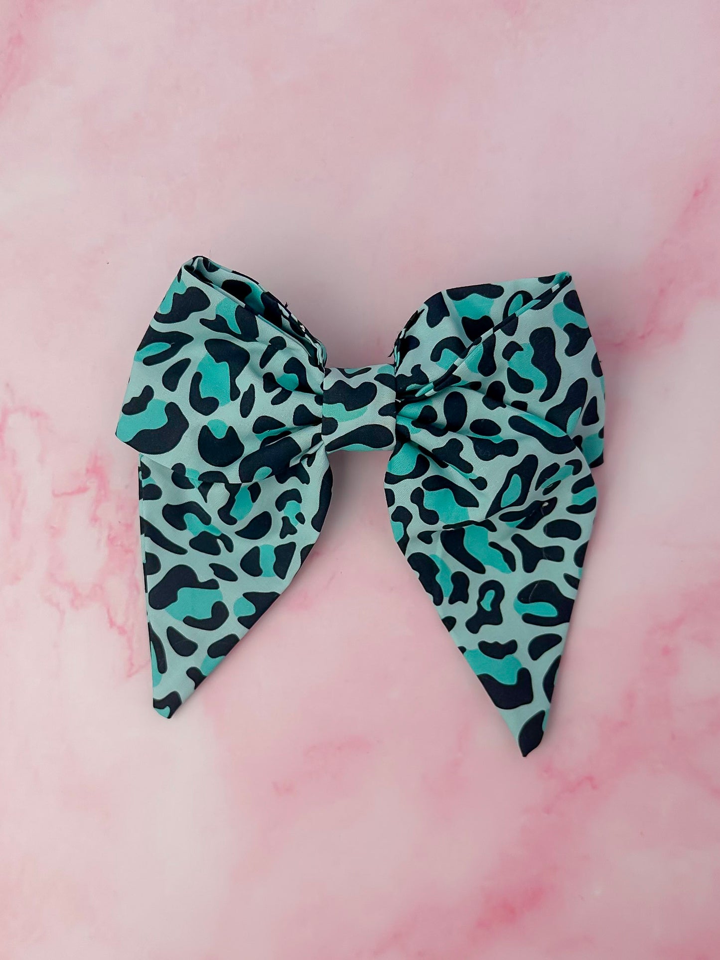 Brittany - Teal Leopard print classic Hair Bow