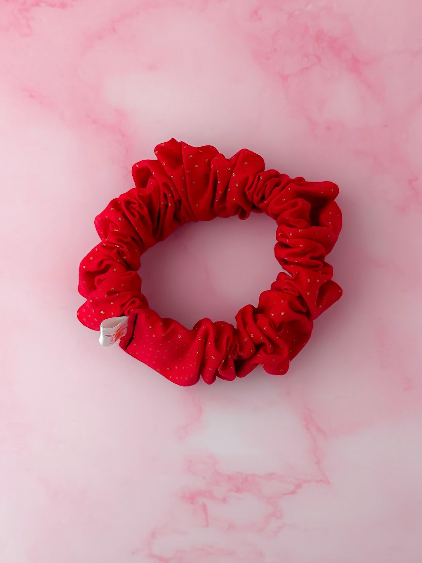 Scarlett -  Red & Gold polka dot print wide scrunchie