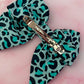 Brittany - Teal Leopard print classic Hair Bow