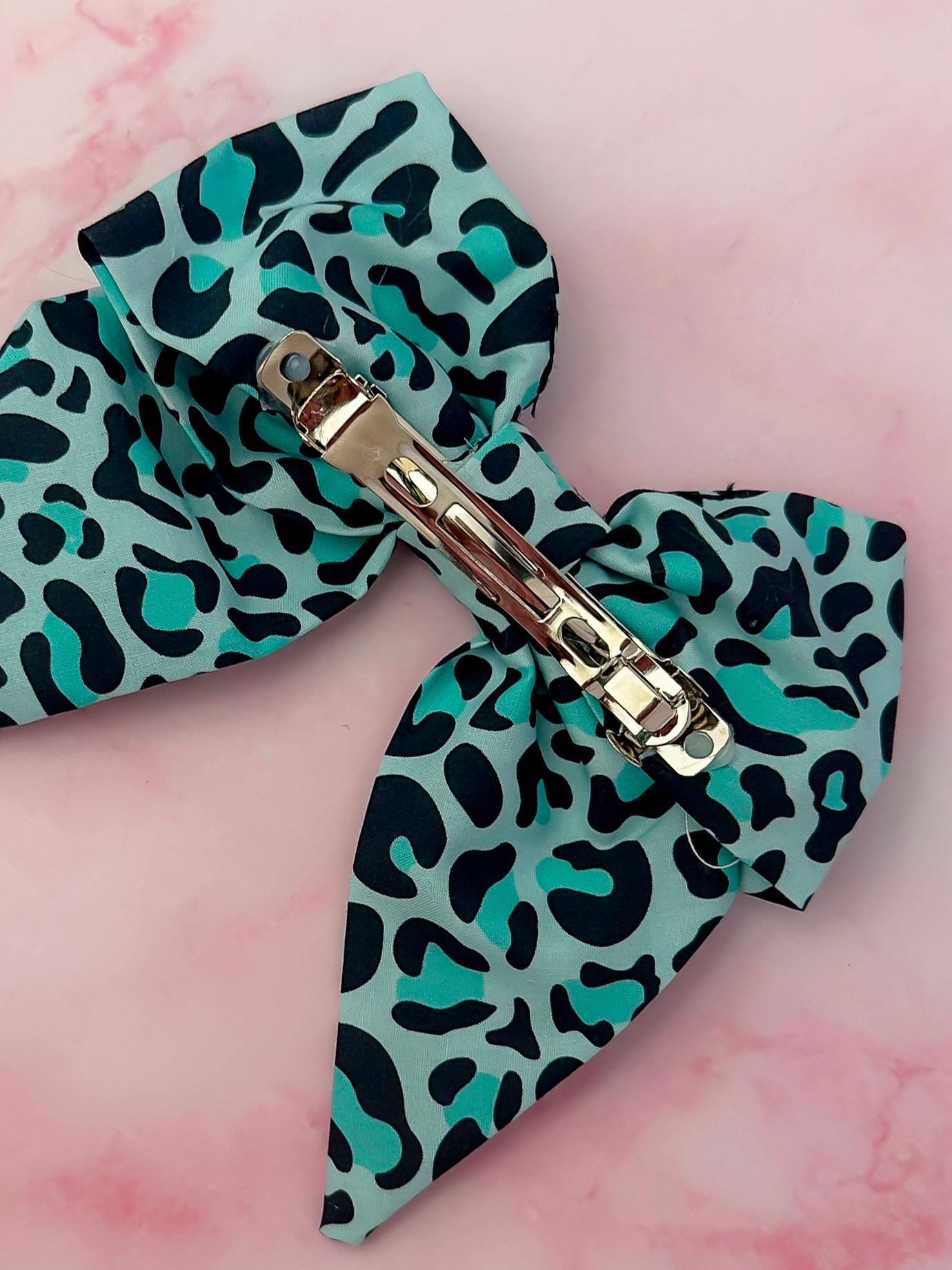 Brittany - Teal Leopard print classic Hair Bow