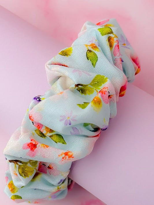 Lois - Blue Floral print Wide scrunchie