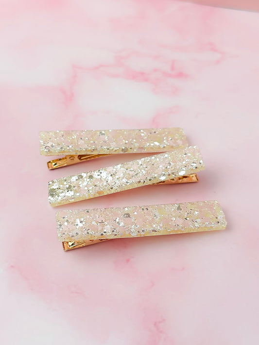 Daffy - Yellow Glitter Trio Resin Hair Clips