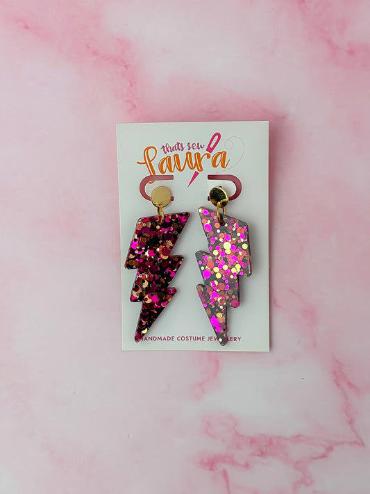 Scorpio lighting bolts - Pink & gold Resin Earrings