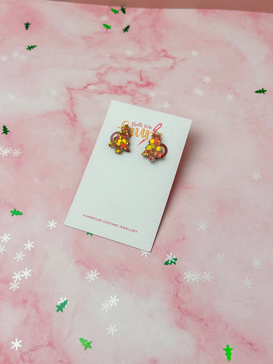 Cosy Christmas Trees - Red & Gold glitter Resin stud Earrings