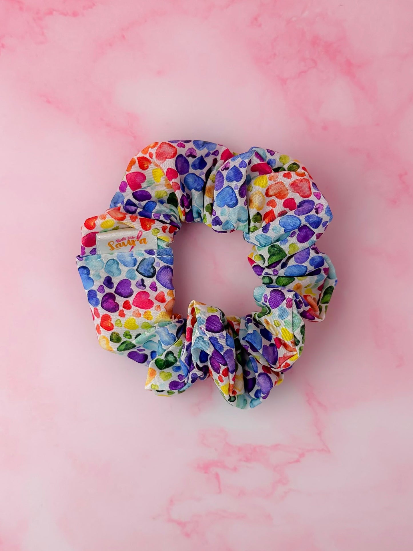 Watercolour Heart Dark - multicolour heart print classic scrunchie