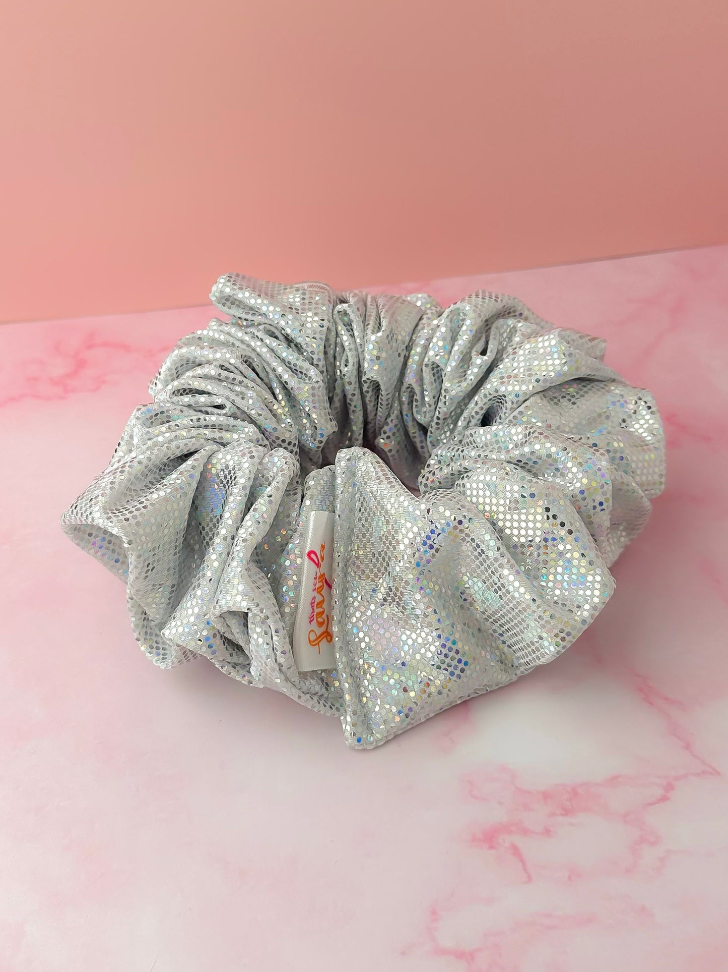 Disco - Silver Glitter ball dance fabric XL Scrunchie