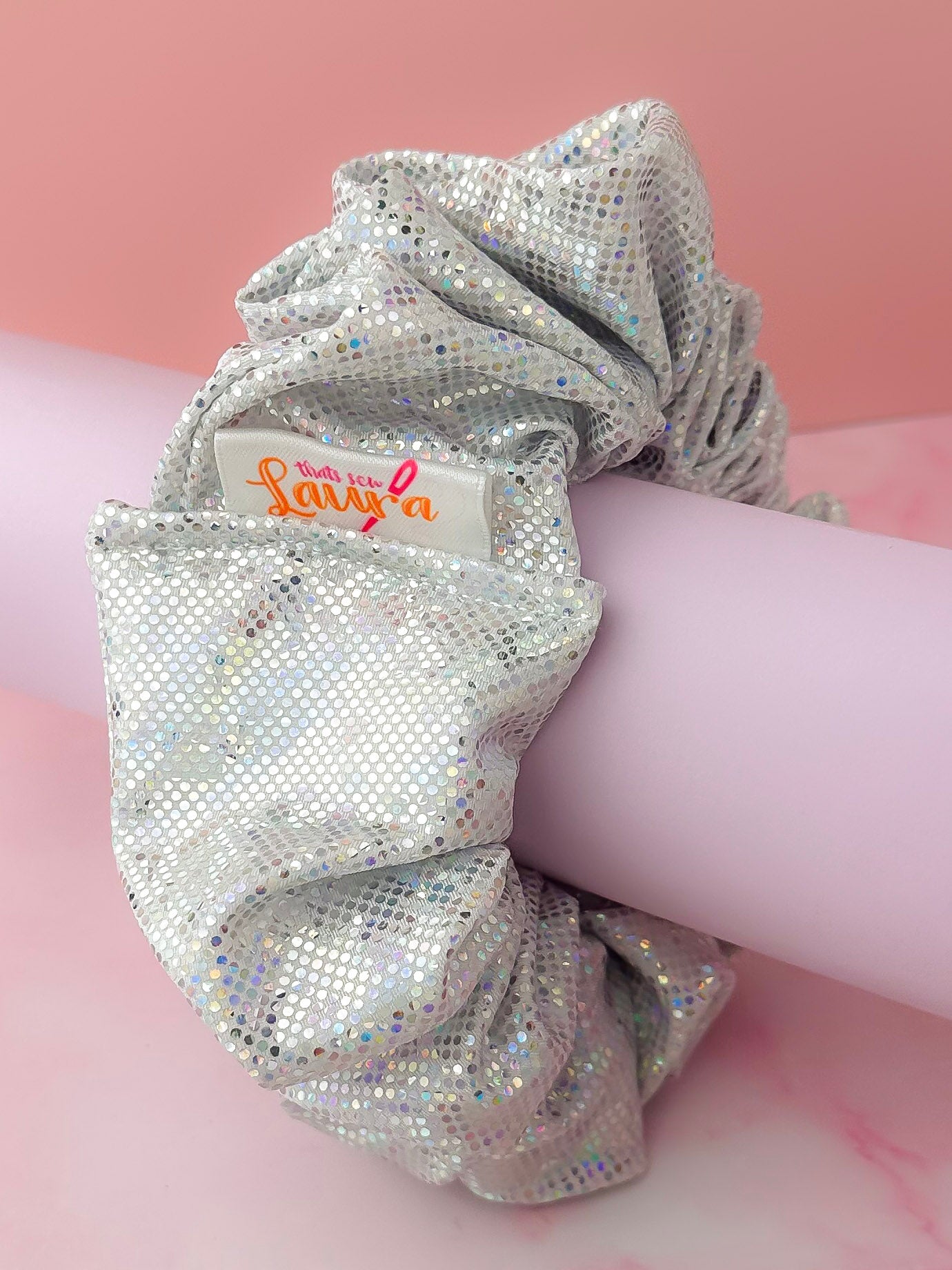 Disco - Silver Glitter ball dance fabric XL Scrunchie