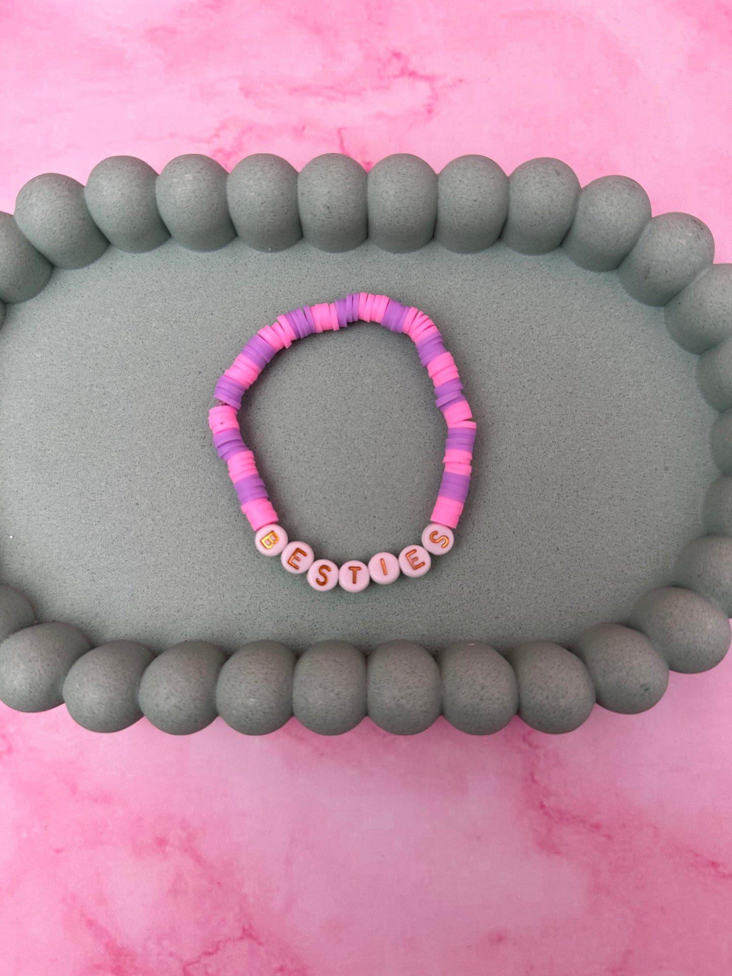 Besties - Pink and purple polymer clay Handmade Beaded Bracelet