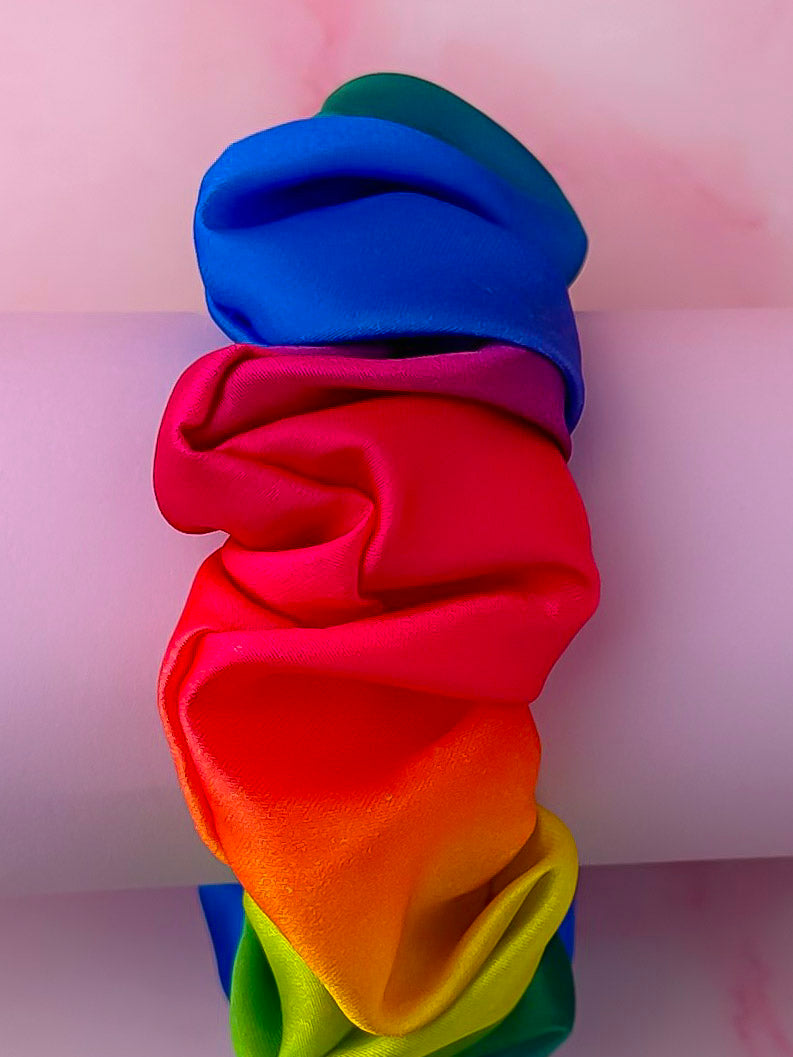 Rainbow - Rainbow Satin wide scrunchie