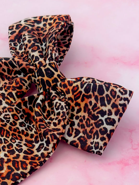 Leo - classic leopard print long Hair Bow