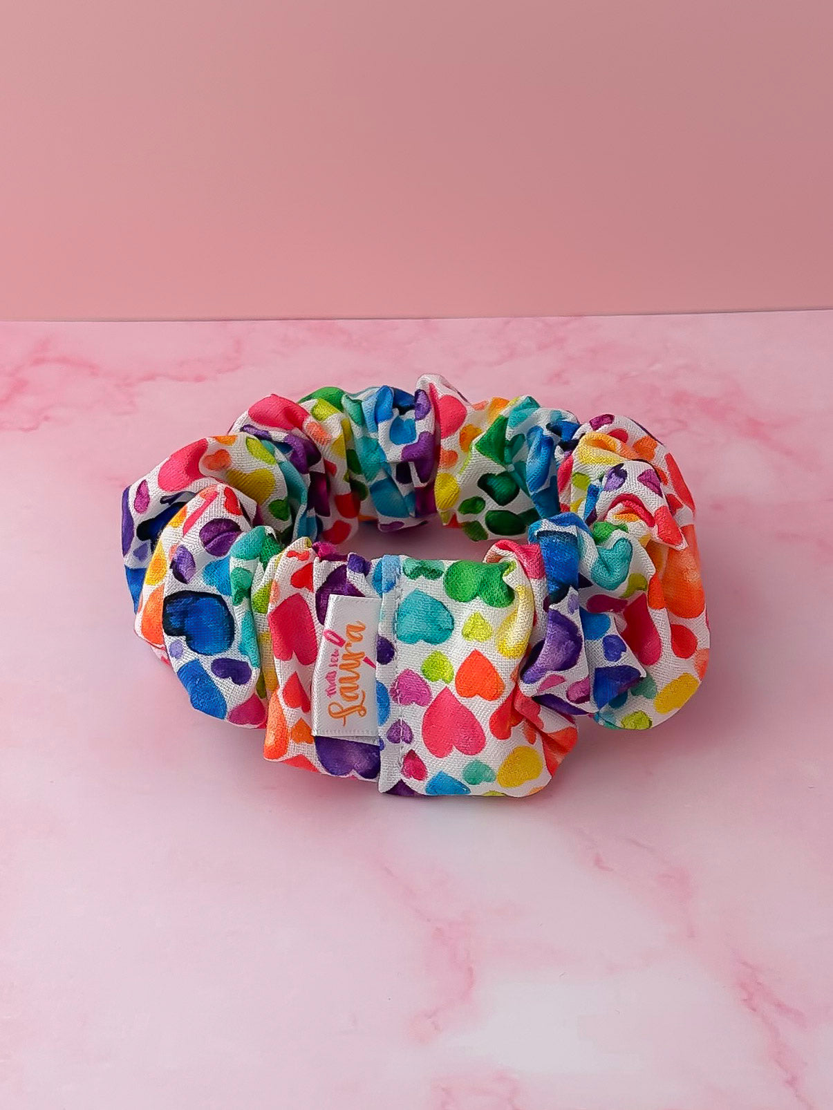 Watercolour Heart - multicolour heart print wide scrunchie