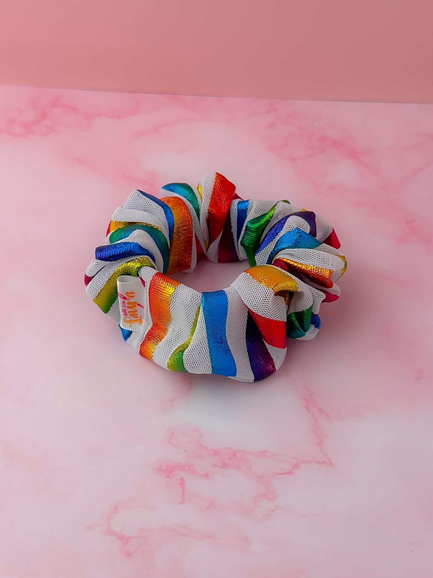 Pride - Multicolour metallic mesh wide scrunchie