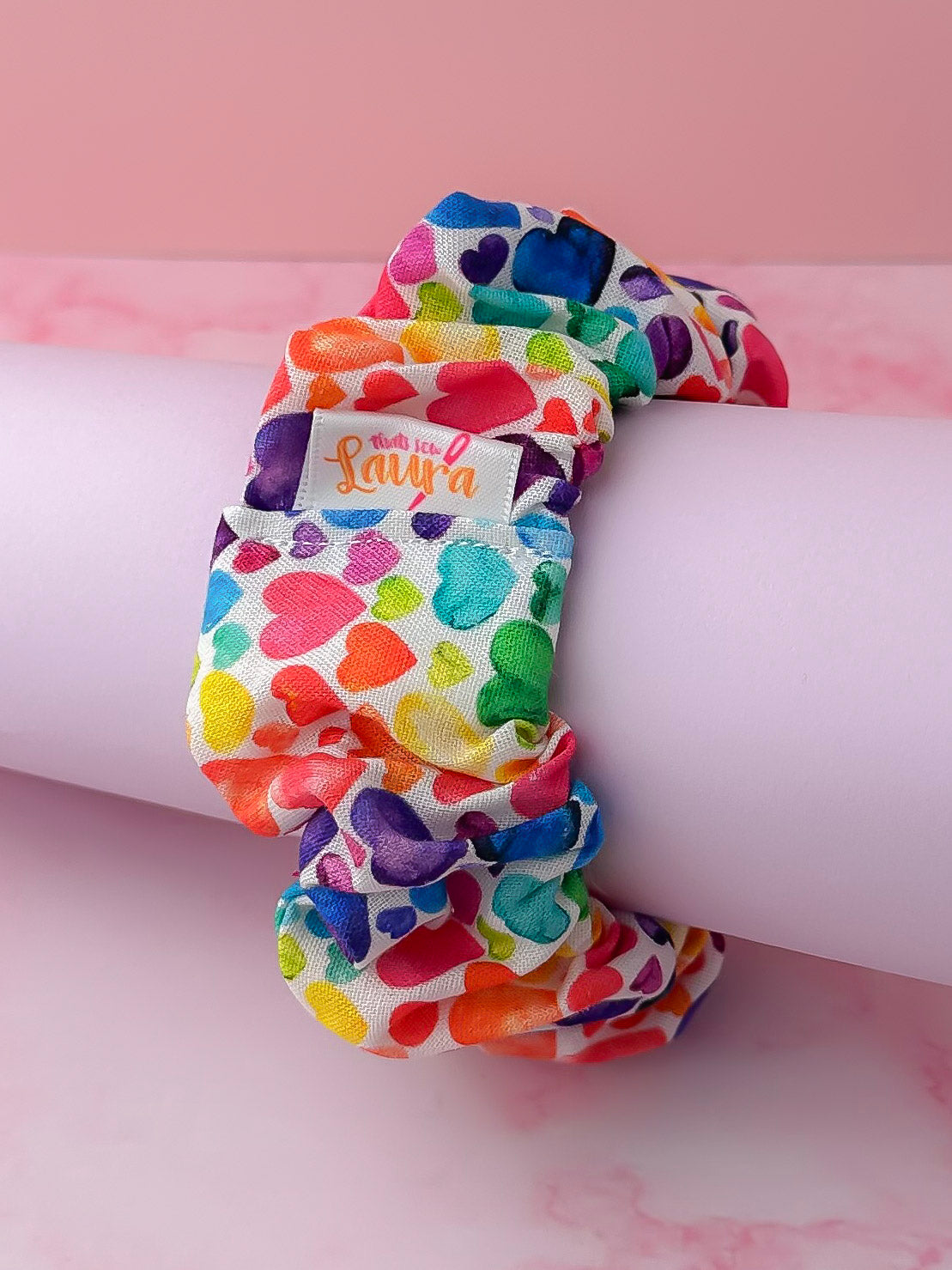 Watercolour Heart - multicolour heart print wide scrunchie