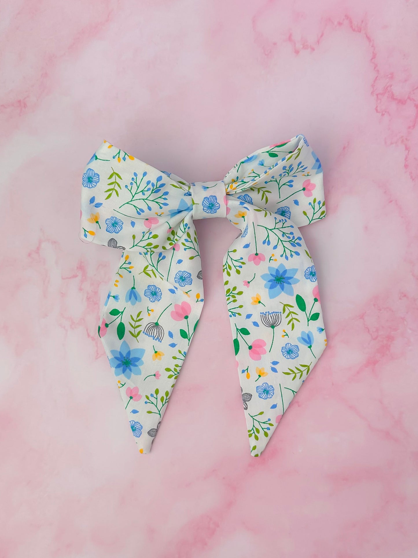 Cleo - Floral print long Hair Bow