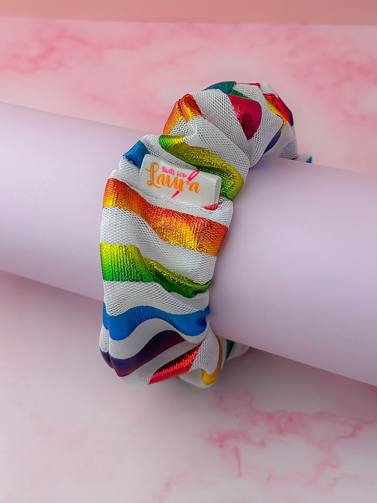 Pride - Multicolour metallic mesh wide scrunchie