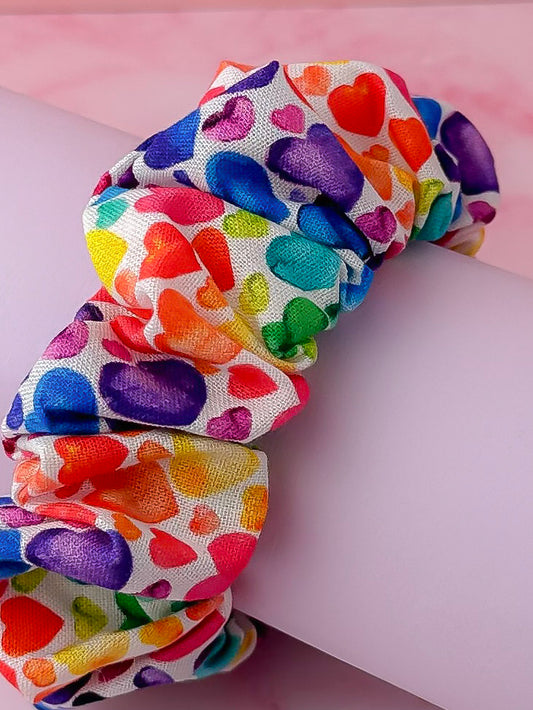 Watercolour Heart - multicolour heart print wide scrunchie