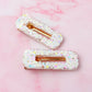 Adora - White Iridescent Heart Glitter oblong Resin Hair Clips