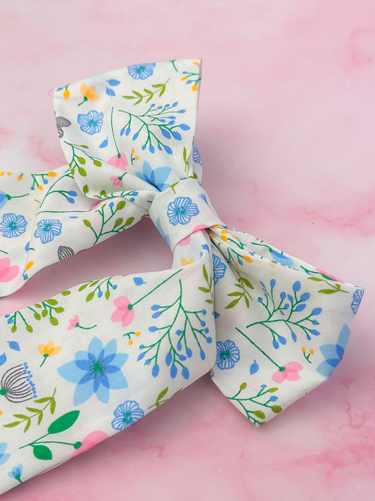 Cleo - Floral print long Hair Bow