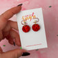 Red circle drops - Red glitter Resin stud Earrings