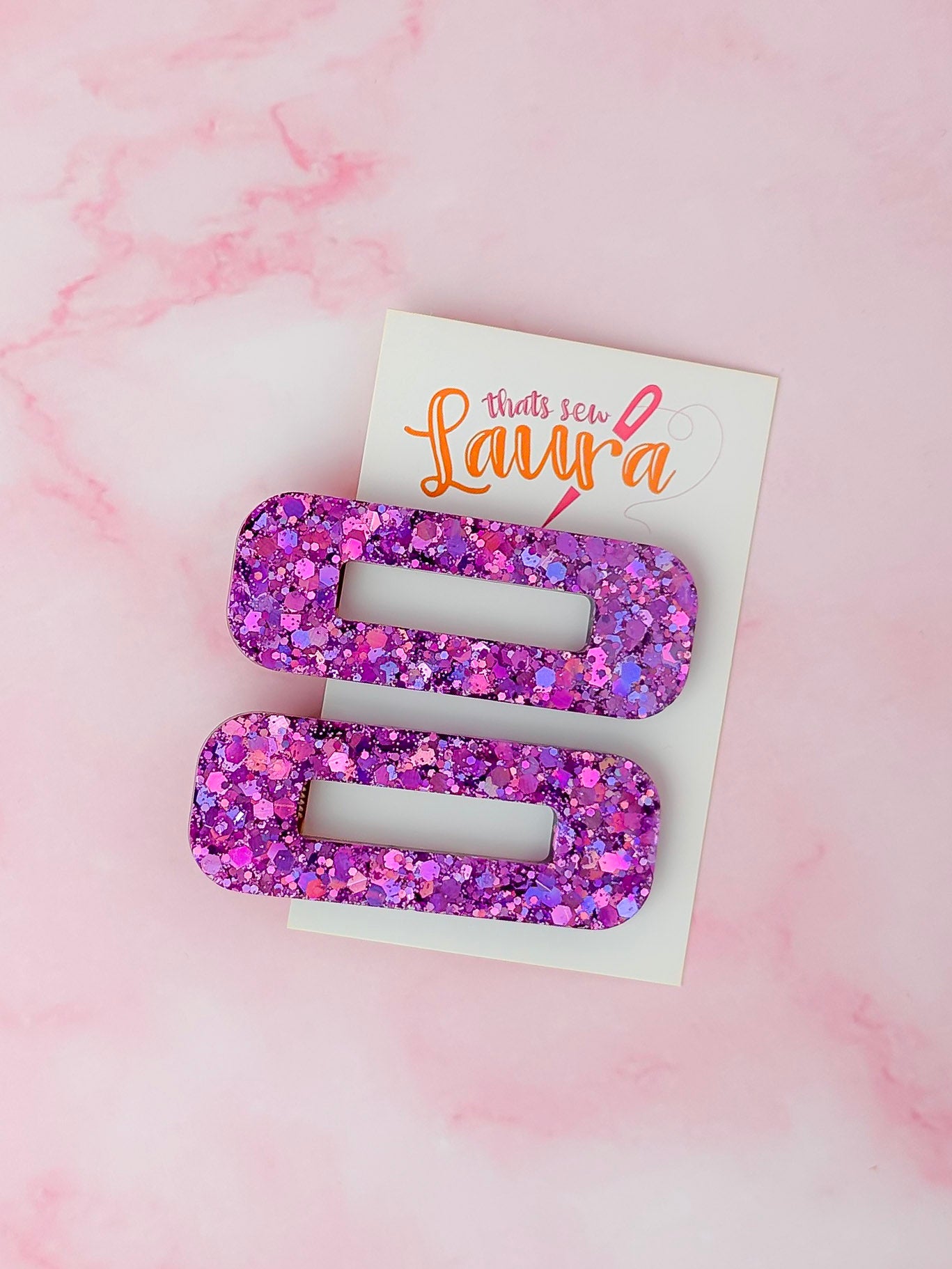 Ursula - Purple Glitter Oblong Resin Hair Clips