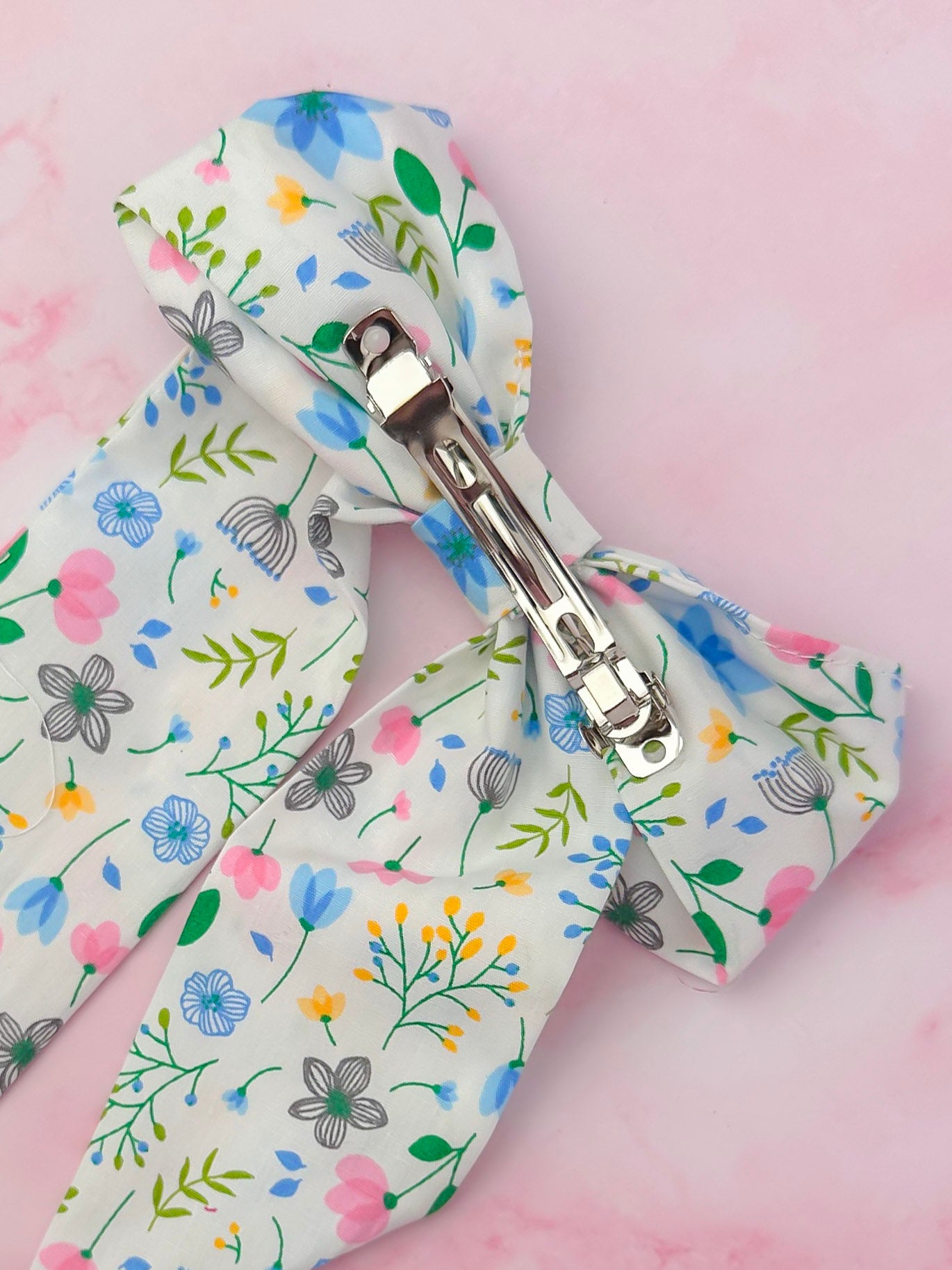 Cleo - Floral print long Hair Bow