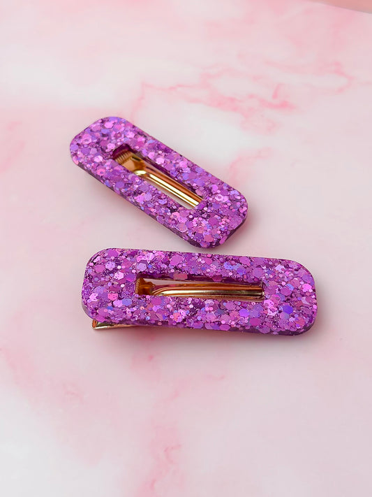 Ursula - Purple Glitter Oblong Resin Hair Clips