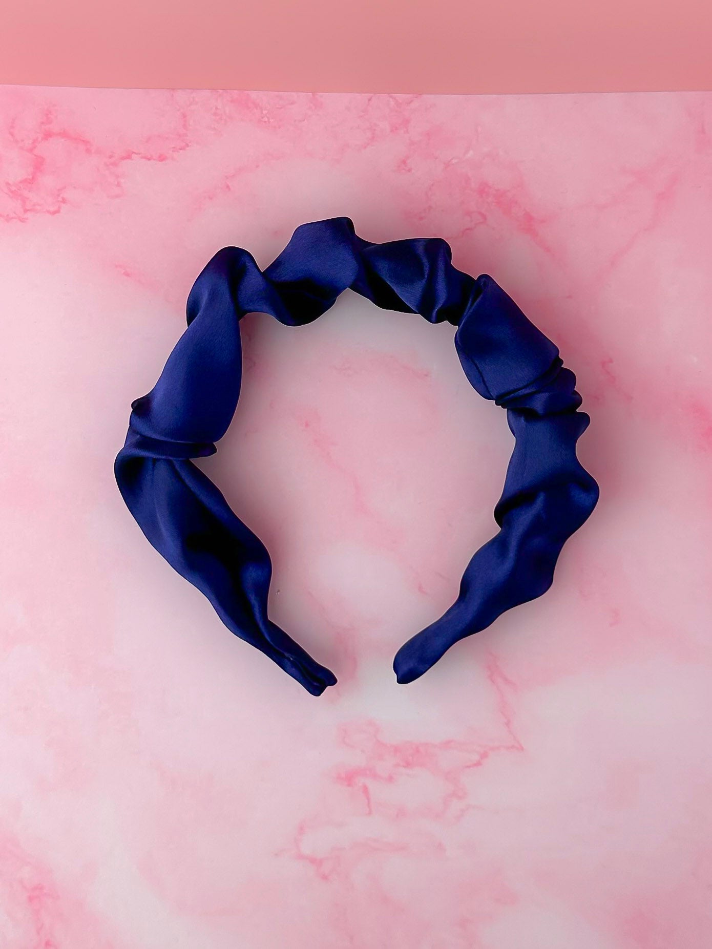 Navy - Navy Blue Satin Scrunchie Headband