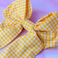 Back to School -Yellow gingham long Hair Bow
