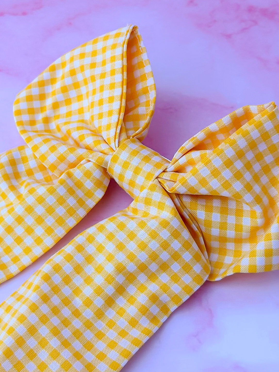 Back to School -Yellow gingham long Hair Bow