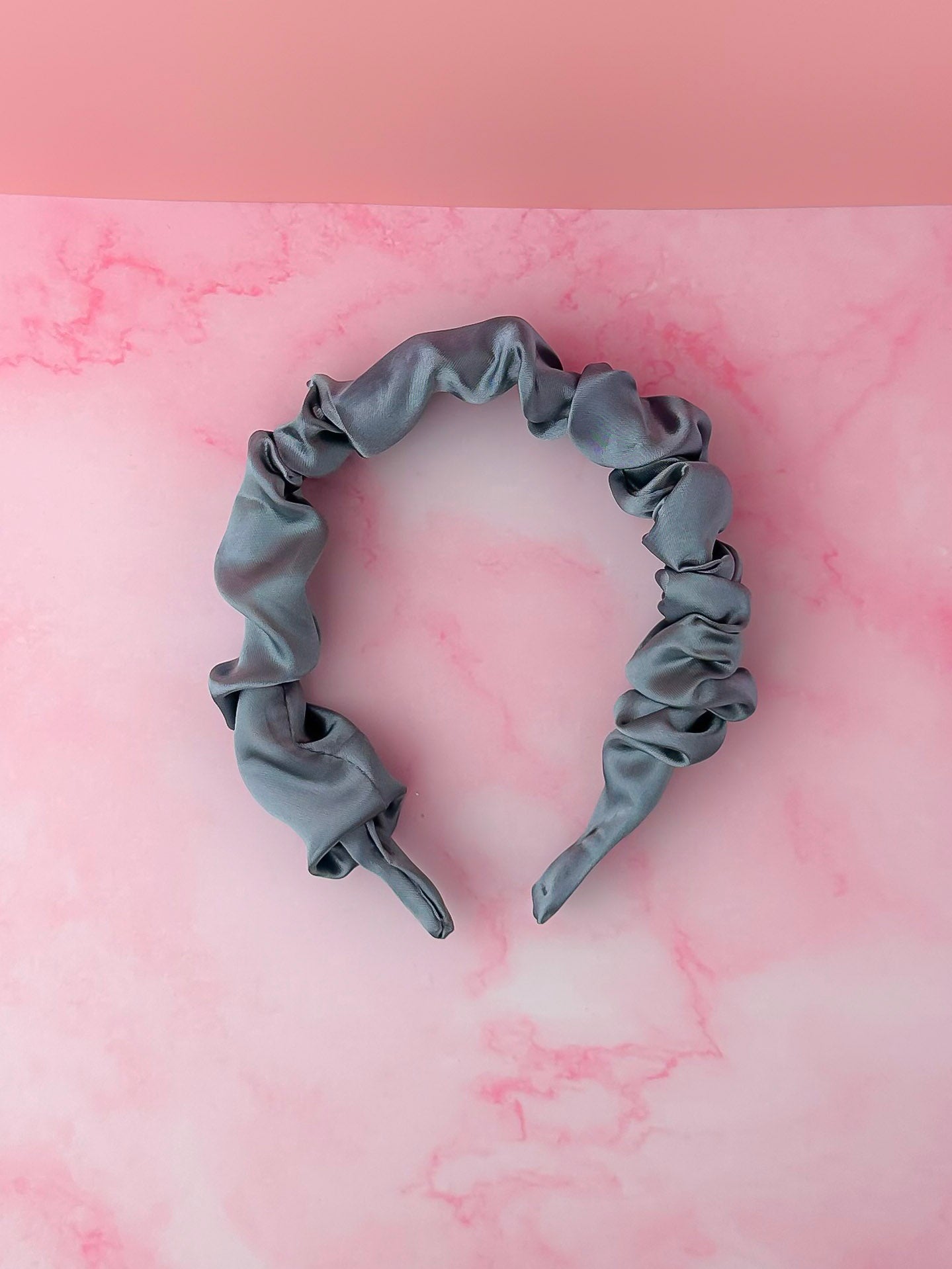 Ocean- Ocean Blue Satin Scrunchie Headband