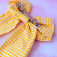 Back to School -Yellow gingham long Hair Bow
