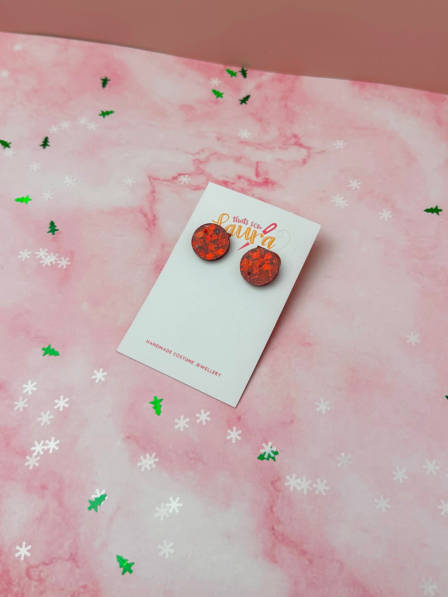 Red circle - Red glitter Resin stud Earrings